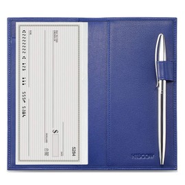 HISCOW Supple Leather Checkbook Cover with Free Divider - Italian Calfskin (Premium Electric Blue)