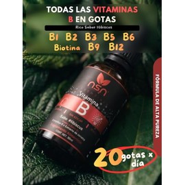NSN | vitamina B en Gotas B12 B6 B2 | Desarrollado por la Dra. Friné Velázquez | Complejo B - Focus | Rico Sabor a Hibiscus