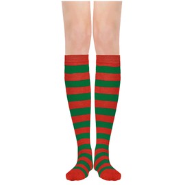 UTTPLL Sports-Athletic-Socks-Stripes-Stockings Soccer Knee High Tube Socks Youth Women Over-the-Calf Outdoor Baseball Running Boot Socks Red Green Stripe