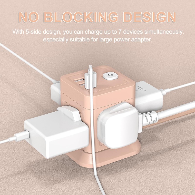 Cube Extension Lead with USB Slots, BEVA 4 Way Multi