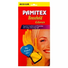 Pamitex Loving Gloves Latex Extra Long Cuff Anti Slip Grip Medium a Pair Yellow