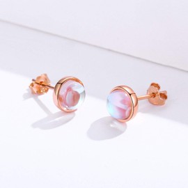 Moonstone Earrings 925 Sterling Silver Rainbow Round Moonstone Stud Earrings for Girls Hypoallergenic Earrings Christmas Gifts for Women Children, Sterling Silver, Moonstone