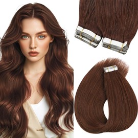 Sunny Hair Tape in Hair Extensions Real Human Hair Invisible Remy Hair Extensions Tape ins for Women Auburn Brown 22 inch 20Pcs 50G