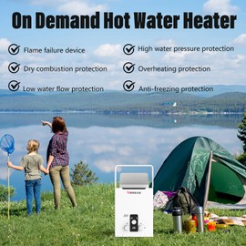 Tankless Water Heater Propane, 2.11 GPM RV with Digital Display,8L Portable Instant Hot Gas with Overheating Protection for Indoor and Camping,40,824 BTU