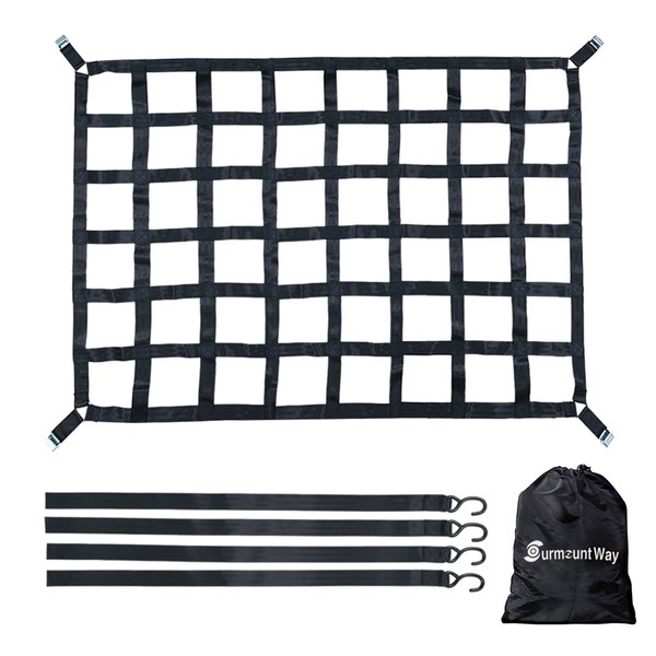 SurmountWay Cargo Net Capacity 1100LBS Truck Bed Cargo Net 3.5'x 4.1' Rugged Truck Bed Cargo Net ,Heavy Duty Cargo Nets for Pickup Trucks with Cam Buckles & S-Hooks(42" x 50" )