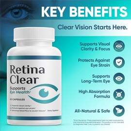 Retina Clear Vision Support Supplement – Eye Health Formula with Lutein, Zeaxanthin, Quercetin, Vitamin A, Zinc, & Bilberry – Supports Visual Clarity, Focus & Eye Fatigue Relief – 180 Capsules