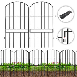 Adavin Animal Barrier Garden Fence,15 Pack Black 12''L x 25" H no dig Fence, Underground dig Protection for Dog Rabbits Rustproof Metal Wire Panel Border, 15 ft Ground Stakes for Outdoor Patio
