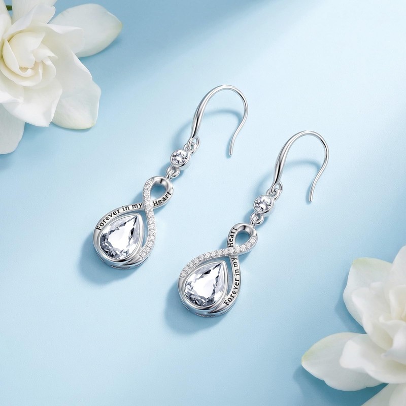 Eusense Birthstone Dangle Earrings for Women Infinity Pear-shaped Stone Drop