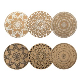 LCUHAVA Set of 6 Round Place Mats Washable 38 x 38 cm Place Mats Boho Place Mats Round Round Place Mats Heat Resistant PVC Place Mats for Dining Tables, Kitchen, Restaurants, Weddings