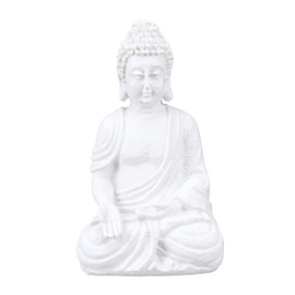 Relaxdays Buddha Figurine Sitting, 17.5 cm High, Garden Decorative Figure, Weatherproof & Frost-Proof, Decorative Living Room Sculpture, White