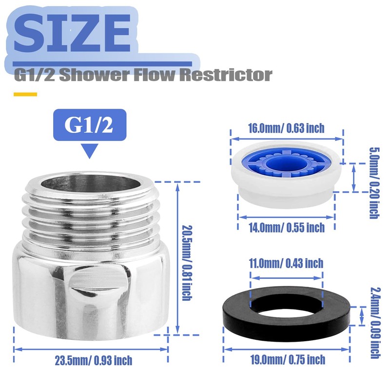Mesee 2 Sets G1/2 Shower Flow Reducer Limiter Kit, 7