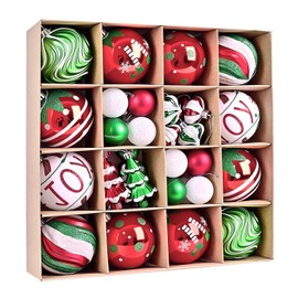 Christmas Tree Ball Ornaments Set, 42ct 3.15 Inches Red Green White Assorted Xmas Tree Ball Ornaments, Shatterproof Christmas Hanging Ornaments for Xmas Decoration