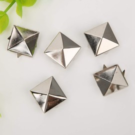 Spike Studs, 100pcs 10MM-15MM DIY Leathercraft Square Pyramid Punk Rivets Silver Metal 4 Claw Metal Studs for Bracelets Clothing Shoes Handbag(Silver 15mm)