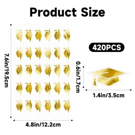 joycraft 420Pcs Graduation Cap Stickers, 1.4 inches Gold Foil Graduation Stickers, Graduation Labels Stickers for Greeting Cards Diploma Certificate Envelope Sealing