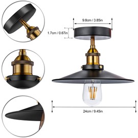 HTRUIYATY Pack of 2 Vintage Umbrella Ceiling Light Industrial Retro Ceiling Light E27 Iron Art Copperhead Lampshade Kitchen Loft Bar Dining Room Lighting Black 22 cm