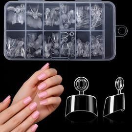 Almendra Corto Uñas Tips Media Cubierta, 240PCS Almendra Extra Corto Suave Unas de Gel, Pre-formado Claro uñas postizas con asas para el salón de uñas de acrílico con la caja de 12 tamaños (Short Square, 240pcs)