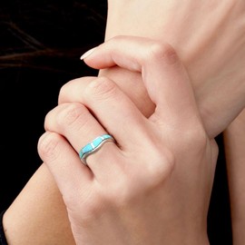 Shop LC Santa Fe Style Turquoise Ring for Women 925 Sterling Silver Band Boho Western Jewelry Birthday Gifts for Women Promise Rings Size 8 Birthday Gifts