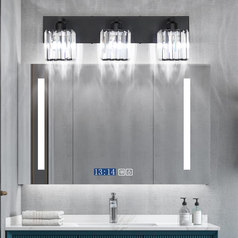 Aipsun Black Vanity Light Bathroom Lighting Fixtures 3 Light Crystal