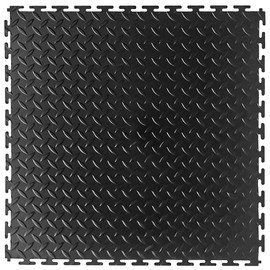 VersaTex Garage Floor 18 x 18 inch Square Rubber Diamond Plate Interlocking Floor Tiles for Home Gym, Garage Flooring, Trade Show Flooring, Basement Tiles, 24 Pack (Black)