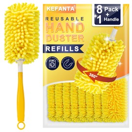 KeFanta Reusable Duster Refill for Swiffer Duster, 360° Heavy Duty Duster Refills 8Pcs with 1 Handle, Washable Microfiber Duster for Cleaning