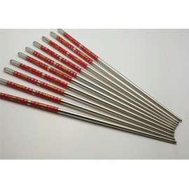 10 Pcs (5 Pairs) Fish Design Silver Stainless Steel Chopsticks