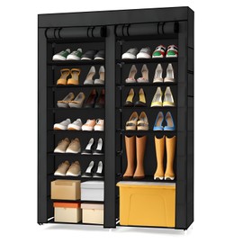 zenicham 10-Tier shoe rack with cover, Big Double Row Adjustable Shoe Rack Holds 40-50 Pairs, Large Shoe Rack for Closet, Entrance, Bedroom, Garage