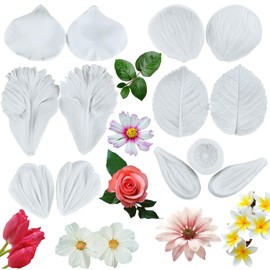 Lingzhi Gumpaste Flower Silicone Veining Molds Rose Veined Fondant Mold Tulip Daisy Frangipani Plumeria Flower Molds for Cupcake Topper Chocolate Gum Paste Polymer Clay Set Of 6