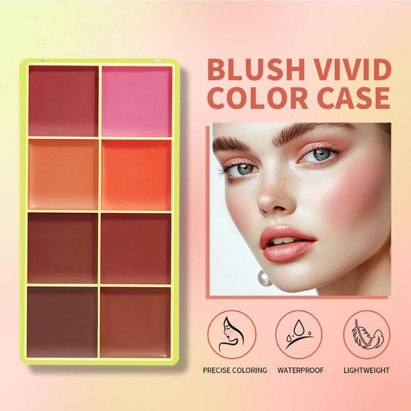 8 Color Cream Blush Palette, Matte Blush, Fine and Smooth