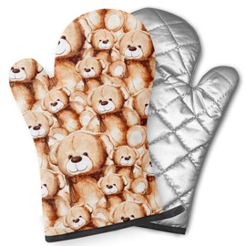 Pairs of Decorative Oven Mitts, Heat Resistant Kitchen Gloves for Cooking, Baking, Grilling (Cartoon Lovely Teddy Bear Toy)