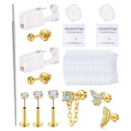 QWALIT Ear Piercing Kit Gold Ear Piercing Gun Kit Self Piercing Earrings Piercing Kit Disposable Earring Gun Piercing Kit with Earring Studs Self Cartilage Ear Piercing Kit Flat Back at Home