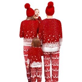 Nicoxijia Family Christmas Matching Pajamas Set Christmas Pajamas Letter Print Top + Plaid Pants Xmas Holidays PJS Sleepwear (Kid, 3 Years, Christmas Matching Family Pajamas Sets-Red)