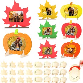 Geelin 24 Pack Fall Picture Frame Craft Kits DIY Wooden Pumpkin Maple Photo Frames Bulk Thanksgiving Autumn Craft Kit for Boys Girls Home Classroom Thanksgiving Day Crafts Game Activities Gifts