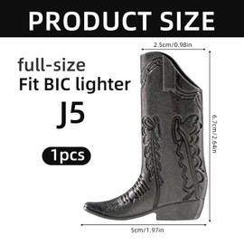 Zxvskr Cowboy Boot Lighter Sleeve Cover, Black Lighter Sleeve Cover for Mini Bic J5 Accessories Decoration for Everyday Carry Or Travel Gift