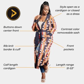 D'IYANU | Aisha Women's African Culture Print Cardigan or Dress | Traditional Ankara Pattern | Cream Orange Kente | Versatile Calf-Length with Contrast Belt | L