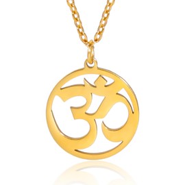 TEAMER OM Necklace Stainless Steel Yoga Meditation Spiritual Harmony Pendant Aum Om Ohm Sanskrit Symbol Necklace Jewellery for Women Girls, Stainless Steel