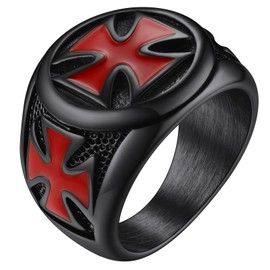 Punk Black Stainless Steel Men's Signet Rings Crusader Jerusalem Knights Templar Thumb Finger Ring Charms Birthday Party Gift