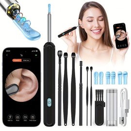 1080P HD Ear Wax Removal Tool with Camera, 6 Ear Spoon Set, Rechargeable USB/Battery Dual Power, Ear Cleaning Device for Safe Ear Care ear wax removal camera Earwax Remover Earpick Flashlight:_black- 2pcs
