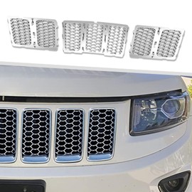 3PCS Honeycomb Grill Inserts Compatible with Jeep Grand Cherokee 2014-2016 (Chrome)