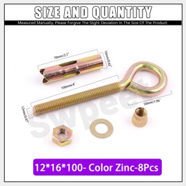 Swpeet 8Pcs M12 Thread Wall Concrete Brick Expansion Screws Closed Anchor Hook, Expansion Eyebolt Screws Bolts, Heavy-Duty Expansion Bolts with Eye Ring, Sleeve Anchor, Expansion Hooks