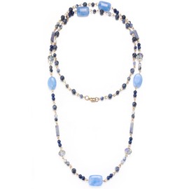 FULU AUTUMN Beaded Long Necklaces for Women Dainty Natural Stone Bead Long Necklace Birthday Gifts for Women Boho Costume Jewelry(Blue)