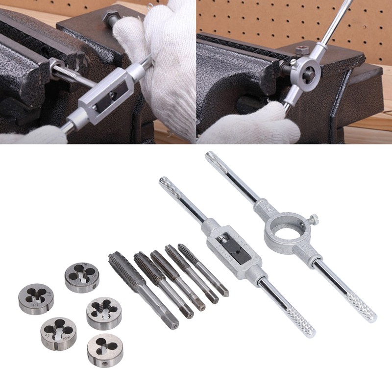 12Pcs Drill Tap Die Wrench Manual Thread Tapping Tool Set