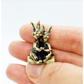 Jackrabbit Family Brass Lovely Bunny's Small Animal Sculpture Handmade Collectible Figurine