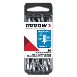 Arrow RMS1/8 1/8" Medium Steel Rivets 20 Count, Grey
