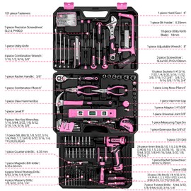 Pink Tool Kit Box Drill Set：DEKOPRO Home Mechanic Toolbox with 12V Power Cordless Drill Hand Repair Tools Sets Combo Kits Storage Organizer Drawer Case for Men & Women