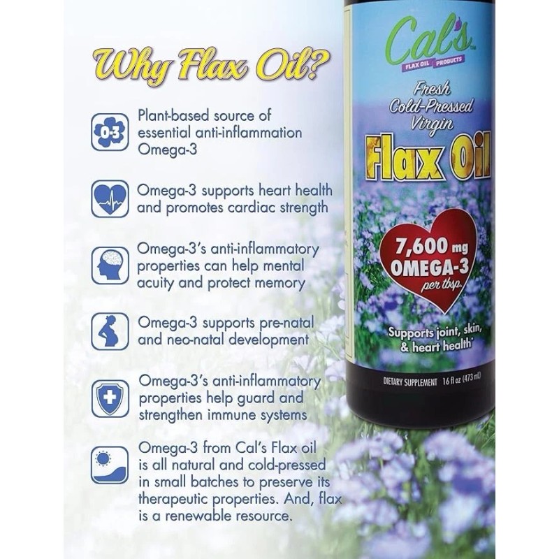 Pure Cal's Flax Oil Organic Pure Essential Cold-Pressed Flaxseed Oil