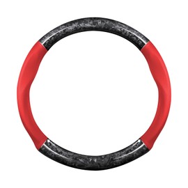 Ergocar Car Steering Wheel Sleeve, Round Forged Carbon Fiber and Leather Material Steering Wheel Sleeve, 37-38cm/14.5-15inch, Non-Slip, Soft, Breathable, Sports Style