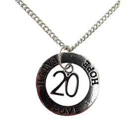 Silver Plated Necklace Birthday Anniversary Number 20 Charm Love Hope Faith Circle Ring