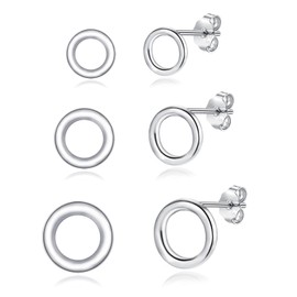 Loutade Stud Earrings 925 Silver, 3 Pairs 925 Sterling Silver Women's Stud Earrings Set, Hypoallergenic Earrings, 925 Silver Stud Earrings for Multiple Ear Holes (Circle, Ball, Disc) Gifts for Men