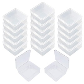 Goodma Pack of 18 Square Empty Mini Storage Boxes for Clear Plastic Organiser Storage Boxes with Hinged Lids for Small Items and Other Craft Projects (65 x 65 x 35 mm)