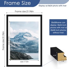 PEALSN 20x30 Picture Frame Set of 6, Display Pictures 18 x 24 with Mat or 20 x 30 Without Mat for Wall Mounting or Table Top Display, Poster Frames Collage for Wall Decor, Black.